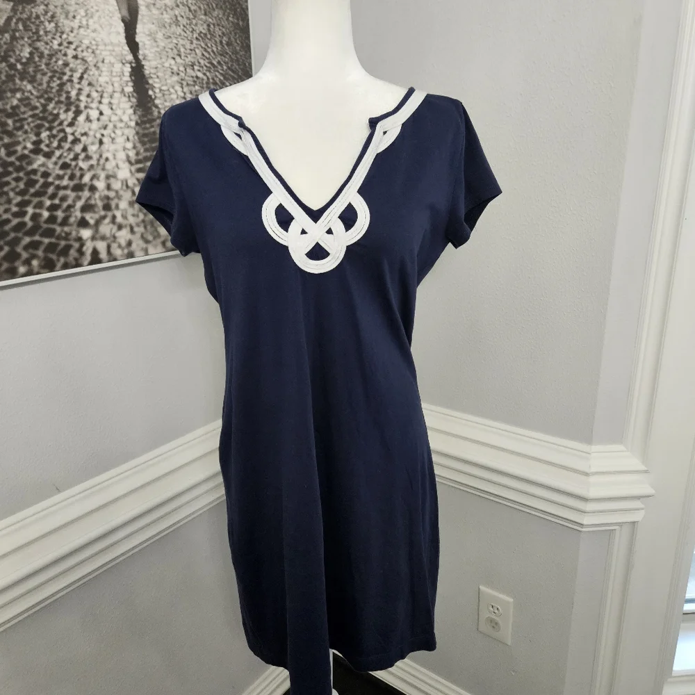 Lilly Pulitzer Navy Brewster Dress Embordered Nautical Womens Size M Pima Cotton - Picture 5 of 9